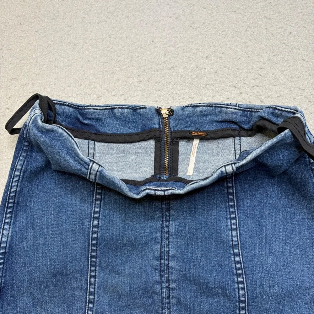 Free People Denim Skirt Womens 4 Blue Mini Seamed Back Zip Casual Boho S25